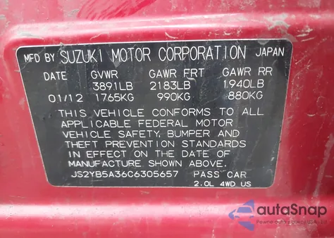 2012 Suzuki Sx4 Premium/Tech Valu Pkg (Nav) из США, поврежденный, VIN JS2YB5A36C6305657